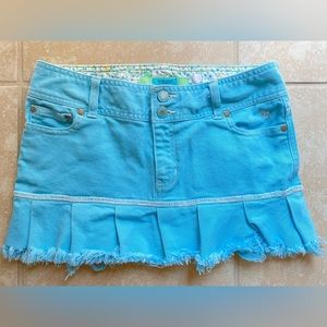Vintage Abercrombie pastel baby blue denim pleated micro mini skirt.